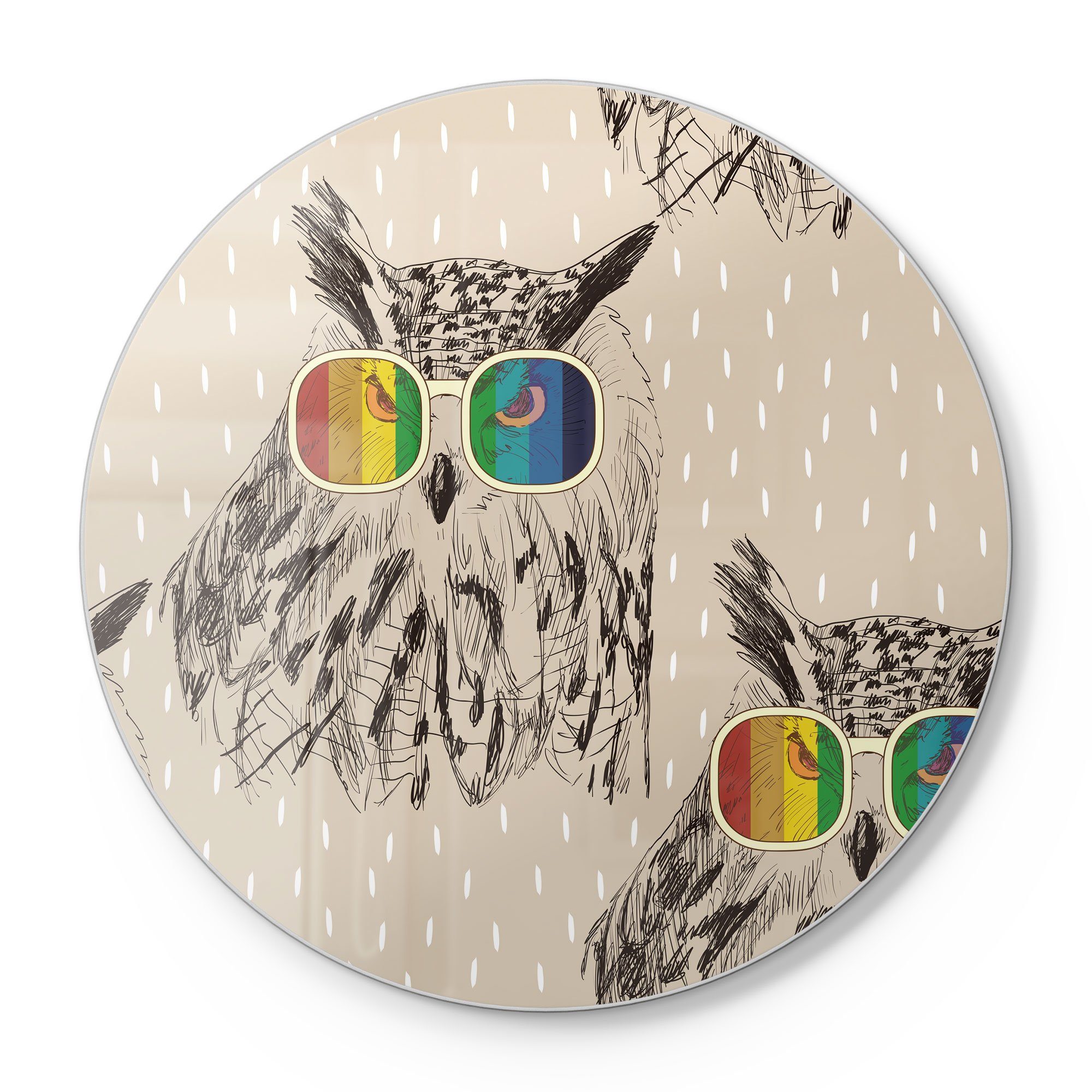 DEQORI Schneidebrett 'Eule mit Regenbogenbrille', Glas, Platte Frühstücksbrett Schneideplatte