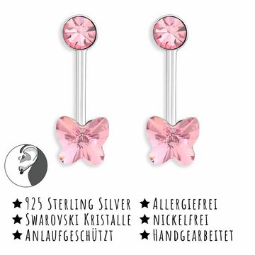 Monkimau Paar Ohrhänger Kinder Ohrringe Schmetterling Doppel Ohrhänger Silber (Packung), mit Swarovski Kristallen