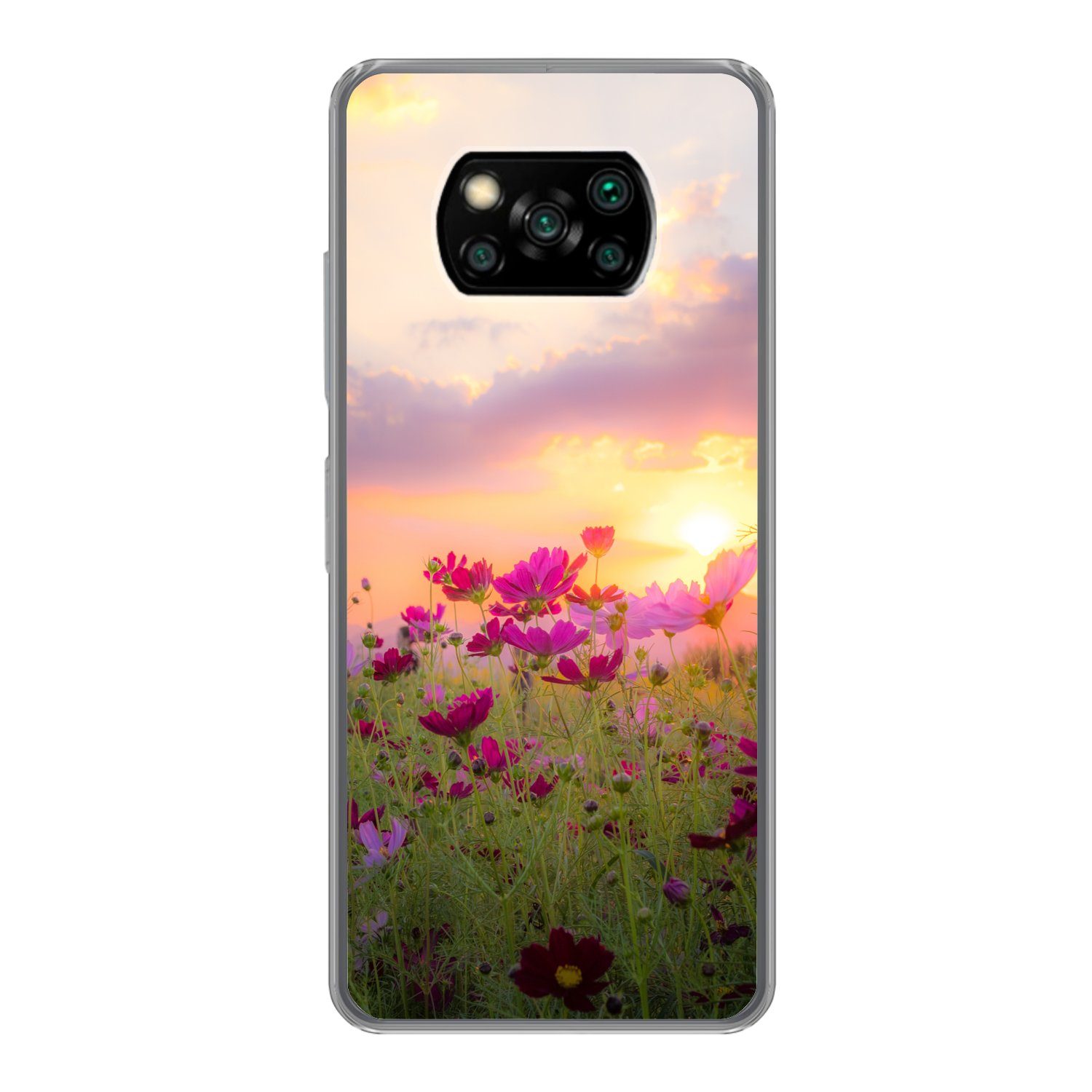 MuchoWow Handyhülle für Xiaomi Poco X3 Pro Sonnenuntergang - Blumen - Rosa - Natur - Grün, Phone Case, Silikon, Schutzhülle Dünn