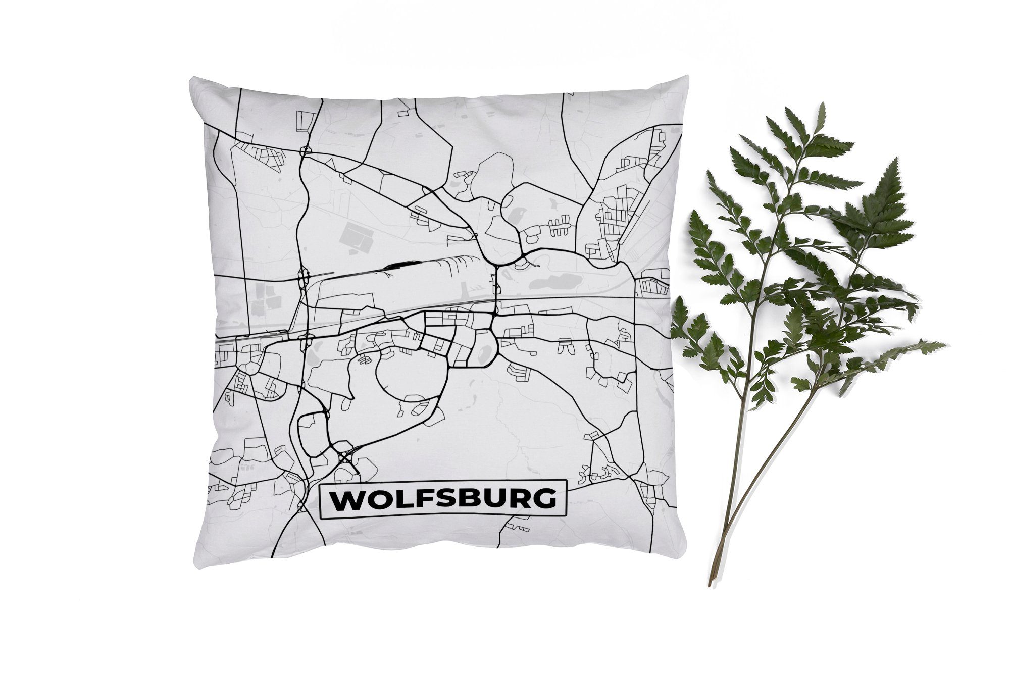 MuchoWow Dekokissen Wolfsbridge - Karte - Stadtplan, Zierkissen mit Füllung für Wohzimmer, Schlafzimmer, Deko, Sofakissen