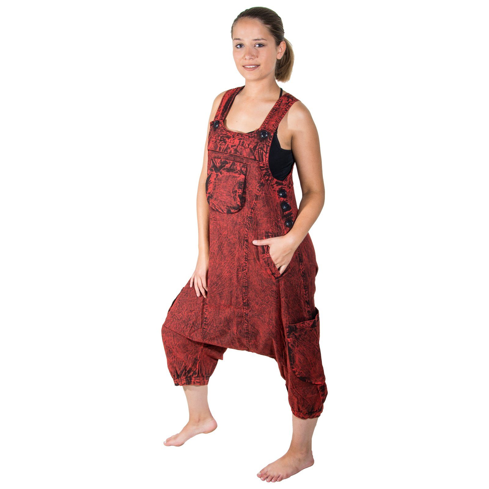 KUNST UND MAGIE Latzhose Overall Unisex Vintage Latzhose Ibiza stonewashed Haremshose Rot