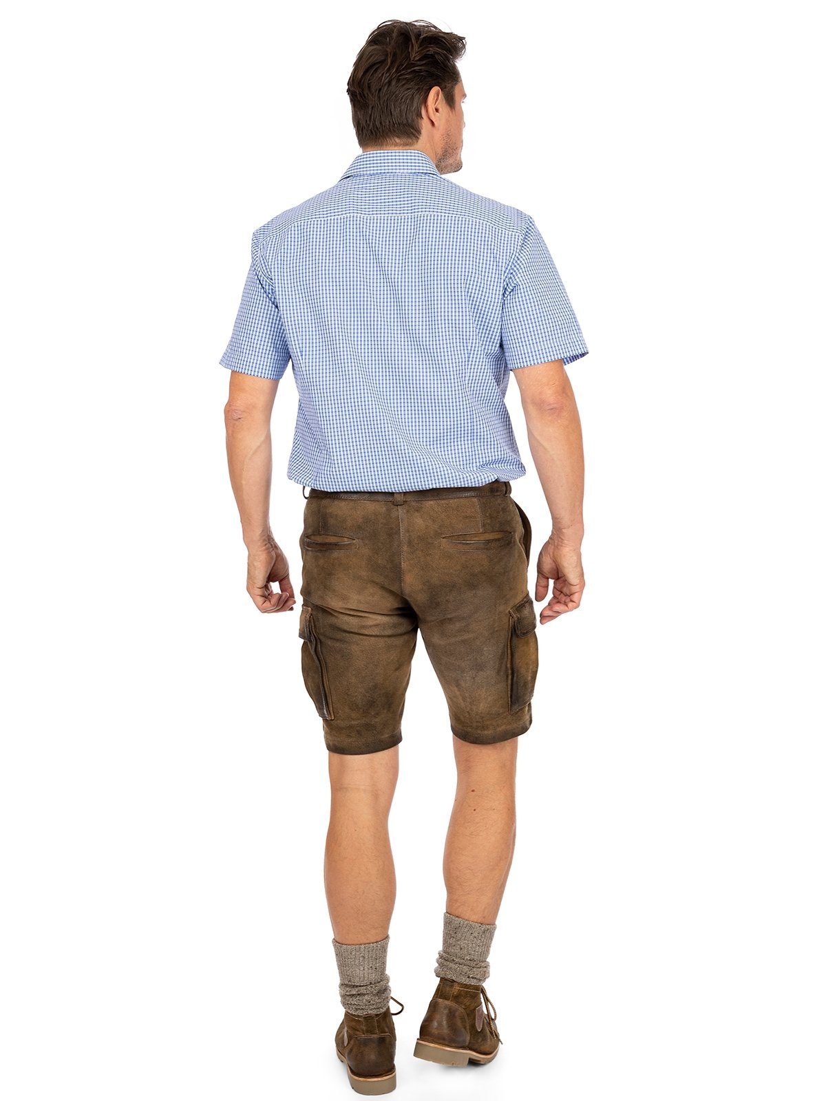 OS-Trachten Trachtenhemd Karo (Slim blau IMMENSTADT Fit) Kurzarmhemd