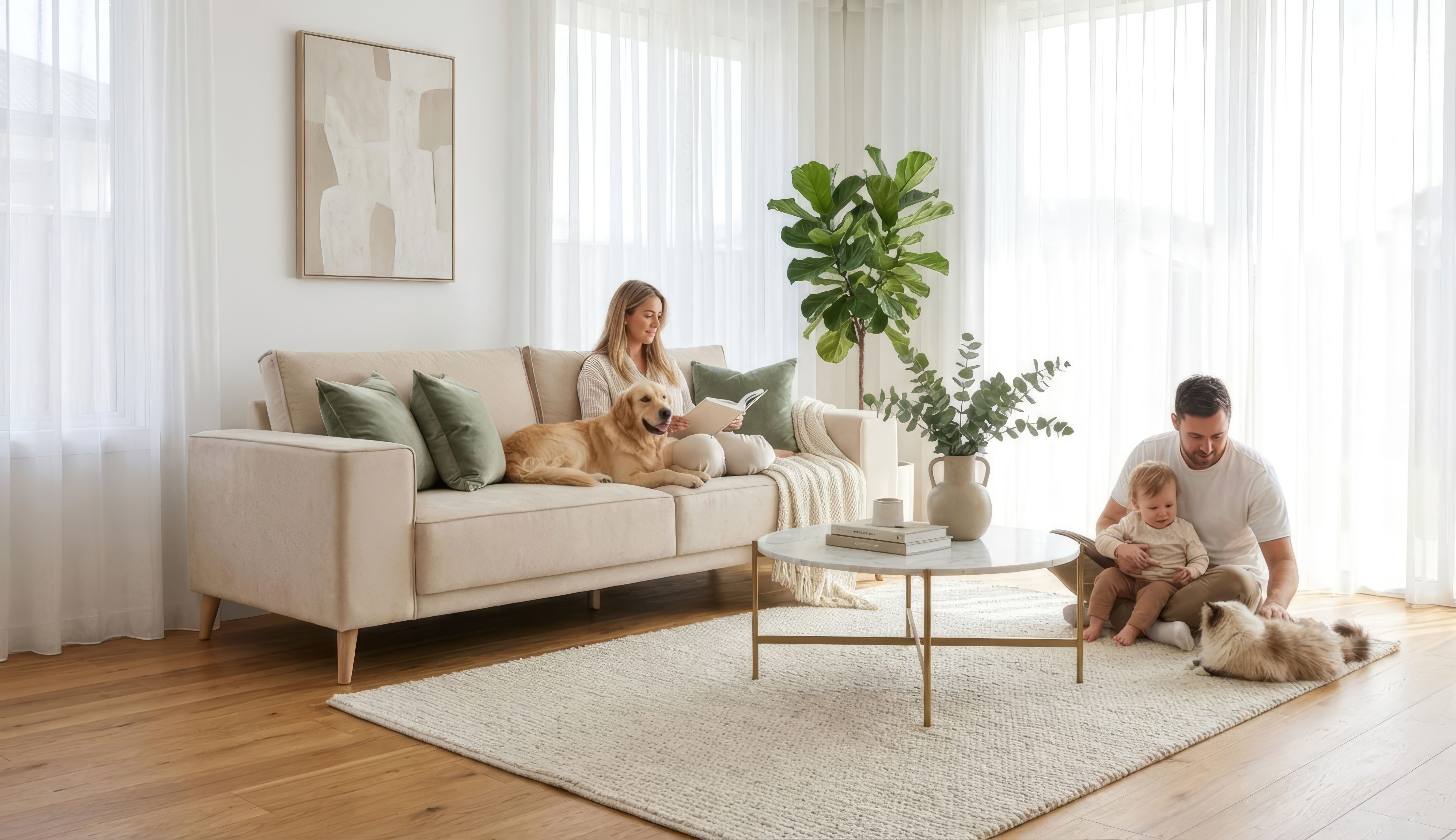 OTTO home 3-Sitzer Oland Skandi, weicher Chenille-Stoff, 224 cm, Wellenunterfederung, Skandi-Design, Massivholzfüße