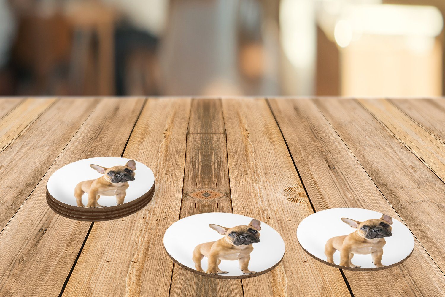 MuchoWow Glasuntersetzer Französische für Tasse, Tassenuntersetzer, Weiß, Zubehör Becher Braun Gläser, Korkuntersetzer, Bulldogge Getränkeuntersetzer, - 6-tlg., 