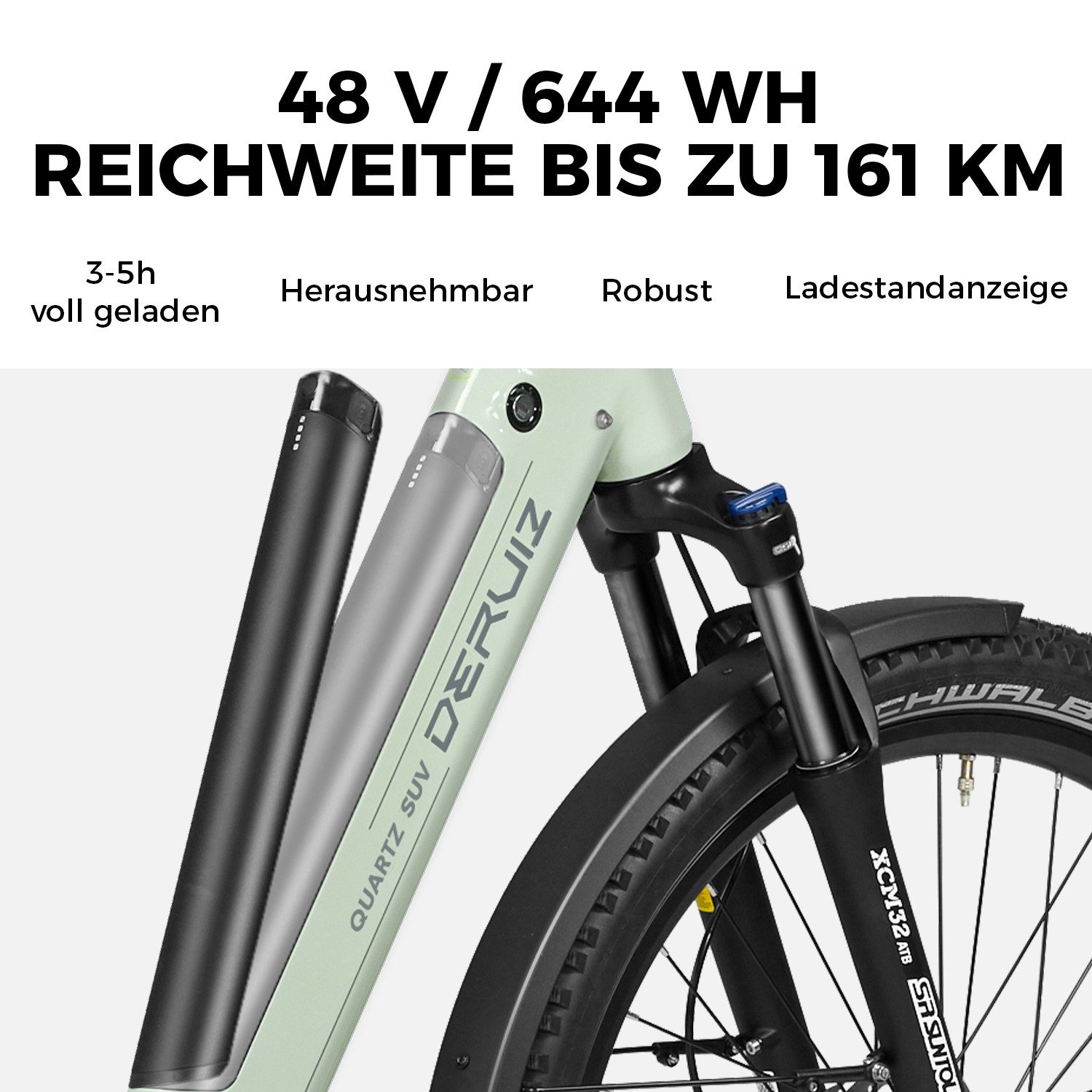 DERUIZ E-Bike Trekkingrad 28 Zoll, SUV, 644Wh, 161km, Bluetooth+App, Cityrad, bis zu 170kg, 8 Gang SHIMANO Acera RD-M360 SGS Schaltwerk, Kettenschaltung, Heckmotor, 644 Wh, (Drehmoment- und Kadenzsensor, Tiefeinsteiger, hydr. Scheibenbremsen), Lockout-Federgabel, 120 Lux Licht, Elektrofahrrad für Damen Herren