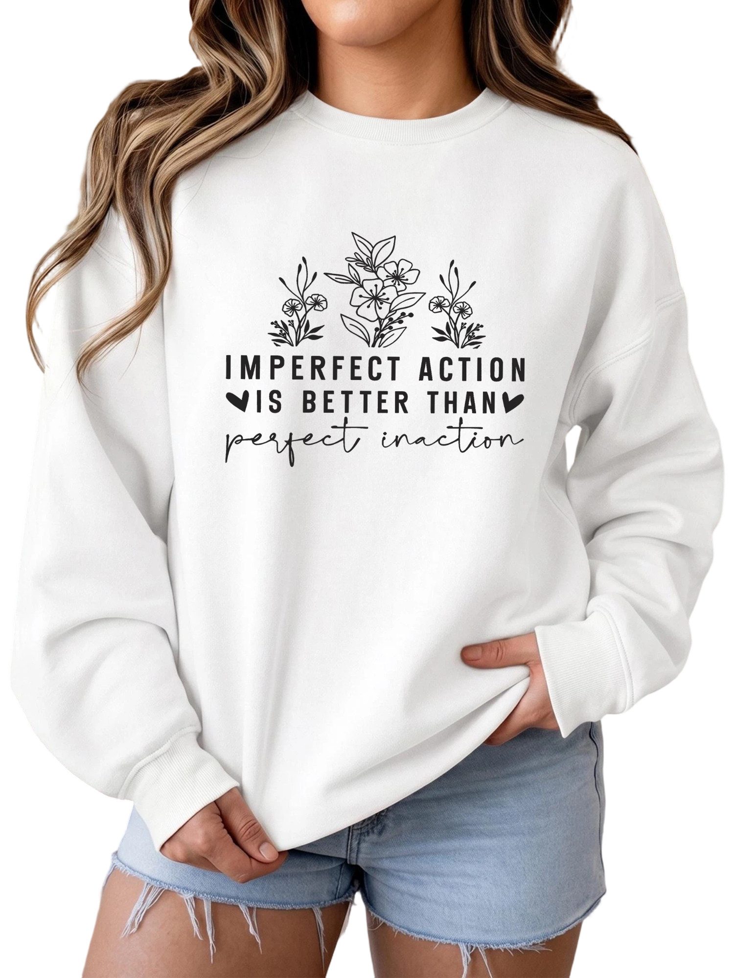 PYLIKE Sweatshirt Damen Rundhalsausschnitt Oversized Sweatshirt mit Blumen Print Bequem für Herbst & Winter