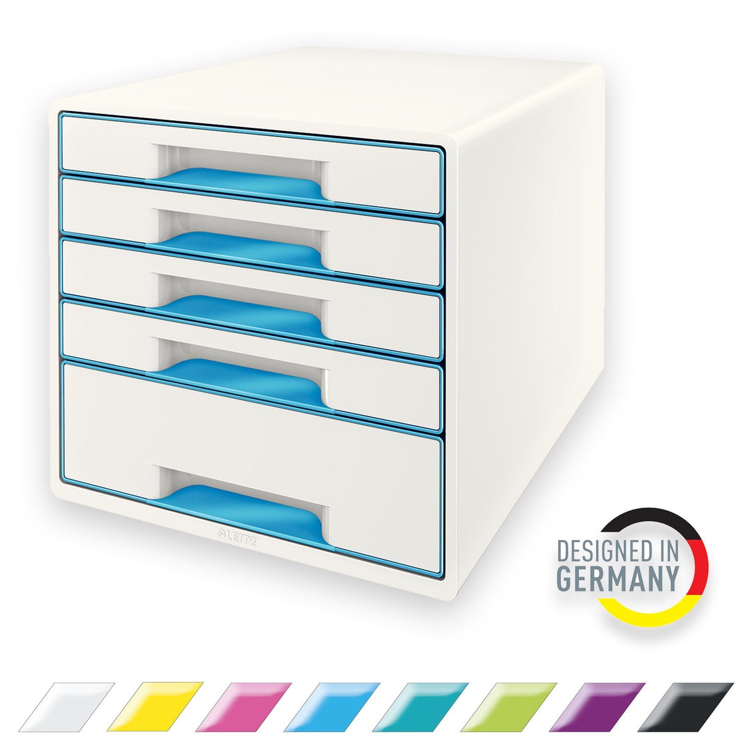 LEITZ Schubladenbox WOW, CUBE mit 5 Schubladen blau metallic | Kugelschreiber