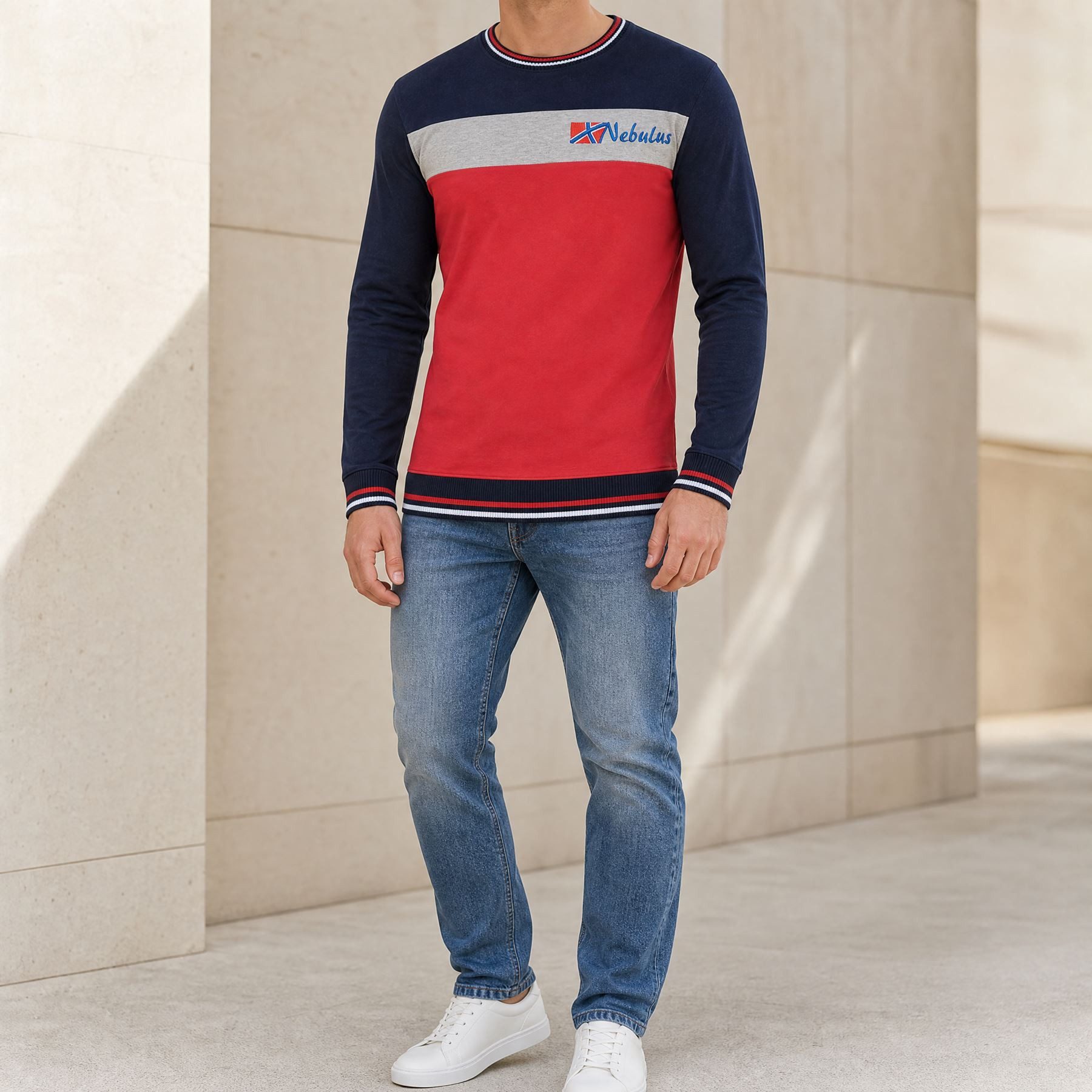 Nebulus Sweatshirt PAUI, P5030 - Herren, navy-rot, XXL