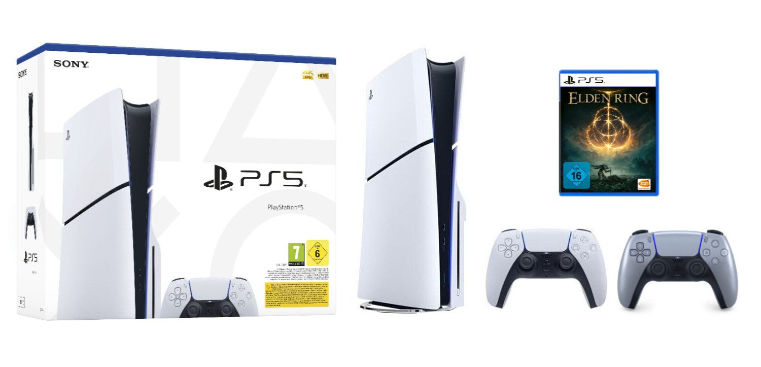 Playstation PS5 Disk Slim inkl. Elden Ring & 2. Controller Sterling Silver (Konsolen-Bundle, inkl. Elden Ring)