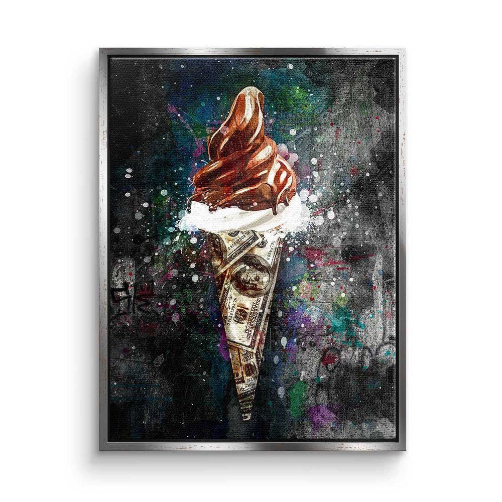Leinwandbild, - weißer DOTCOMCANVAS® Rahmen Art - Money - Premium Motivationsbild X Ice Leinwandbild Cream Pop