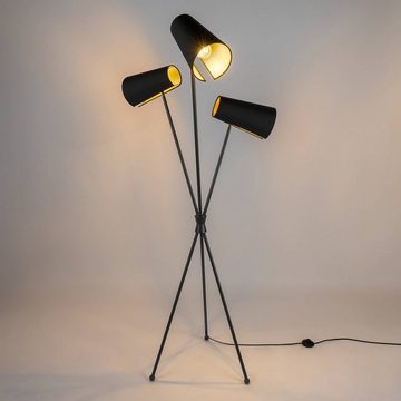 Lucande Stehlampe Coleris, Leuchtmittel nicht inklusive, Vintage, Stoff, Eisen, Schwarz, gold, 3 flammig, E27, Design