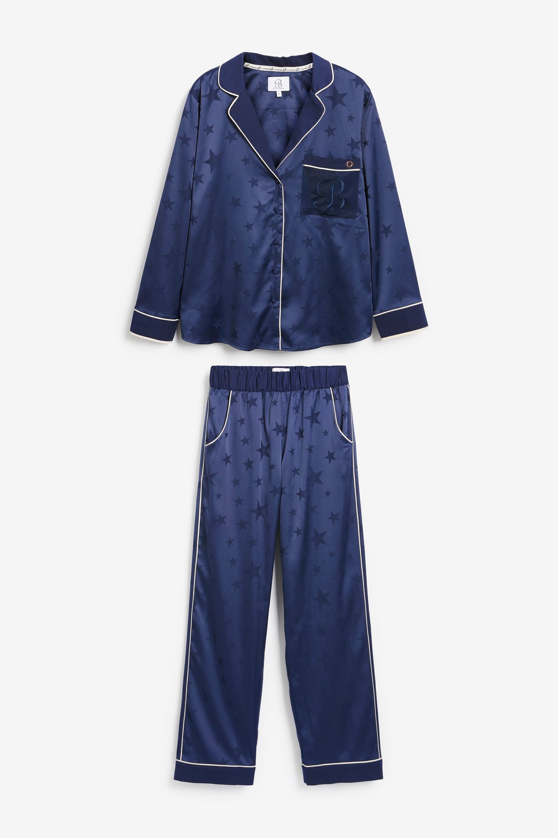B by Ted Baker Pyjama B by Ted Baker durchgeknöpfter Satin-Schlafanzug (2 tlg) Navy Blue