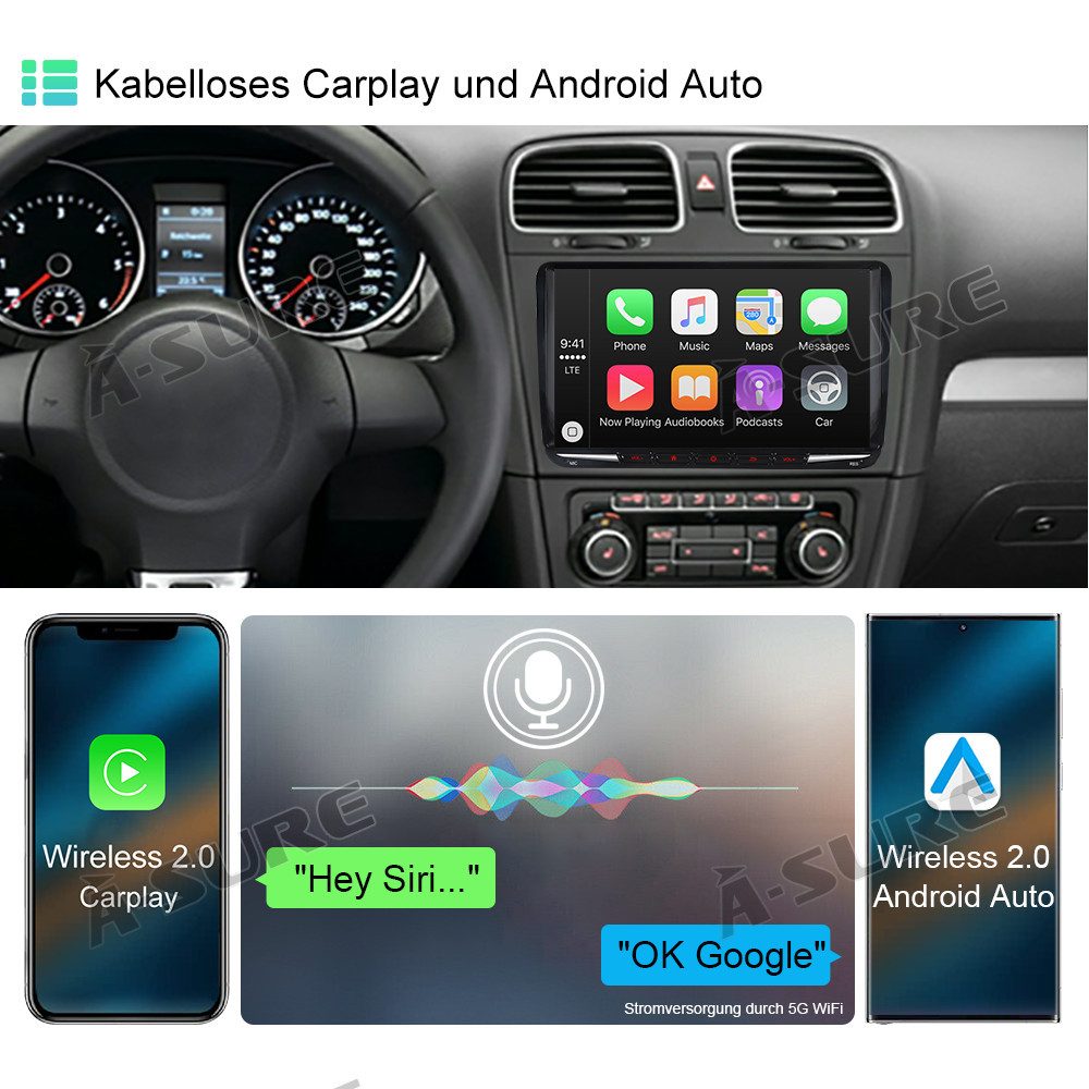 A-Sure 8-Core 4+64G Android Autoradio Navi Für VW GOLF 5 6 Tiguan Touran Polo Autoradio (8Core, 4G LTE, Digitalradio (DAB), FM, AM) – Bild 5 von 5