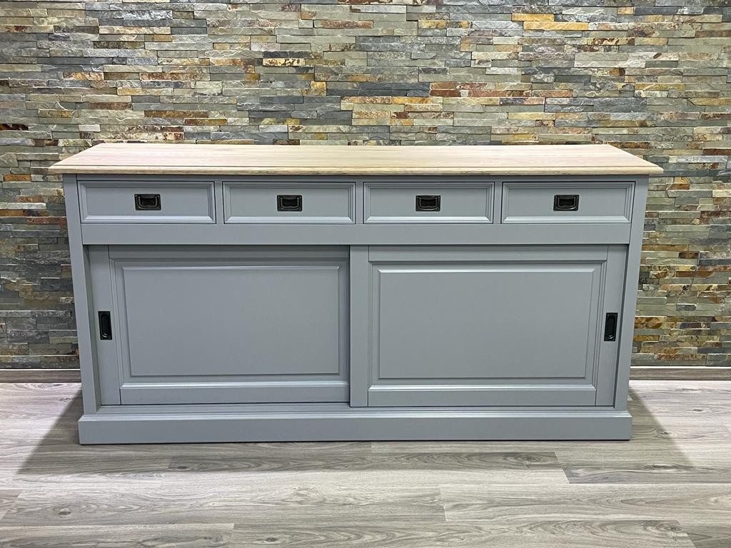 Sideboard Sideboard Neuss grau/eiche 180cm mit Schiebetüren im Landhaus Stil