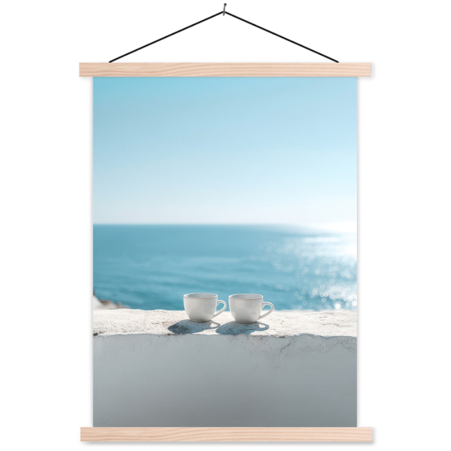 MuchoWow Poster Meer - Kaffeetassen - Sommerlich, (1 St), Posterleiste, Textilposter für Wohnzimmer, Bilderleiste, 40x53 cm