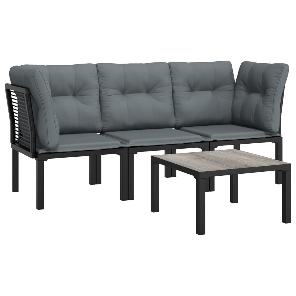 vidaXL Gartenlounge-Set 4-tlg. Garten-Lounge-Set Schwarz und Grau Poly Rattan, (1-tlg)