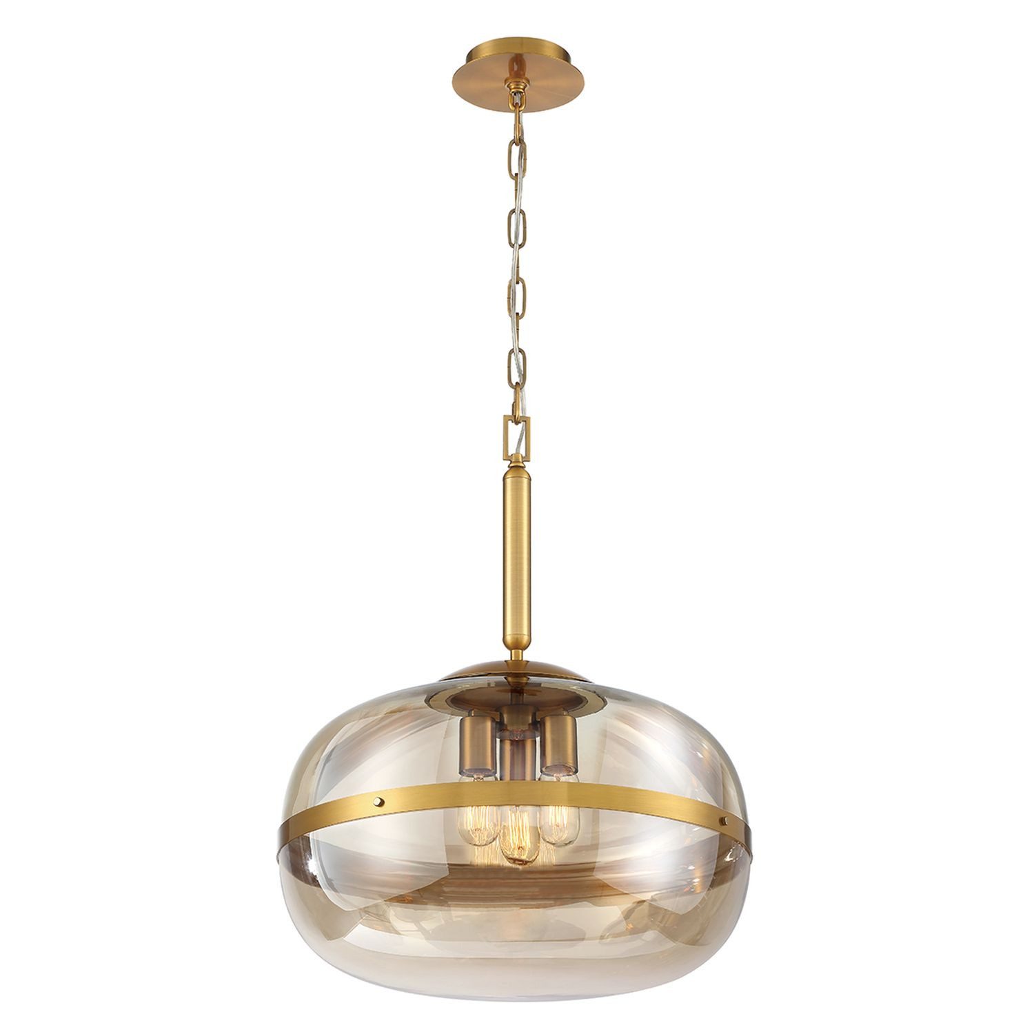 Licht-Erlebnisse Pendelleuchte FLORIN, ohne Leuchtmittel, Rauchglas Metall D: 51cm rund H: max. 248.3cm in Messing Antik 3x E27