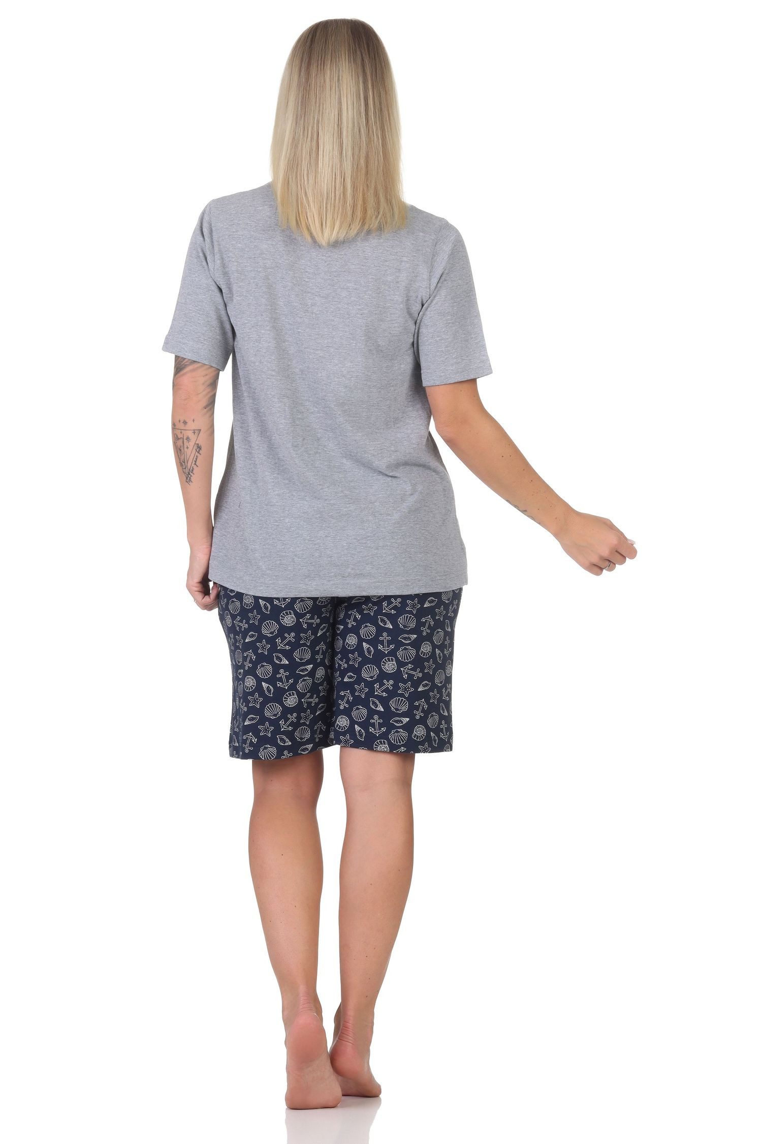 Normann Pyjama Damen kurzarm Schlafanzug Shorty in maritimer Optik-auch in Übergröße
