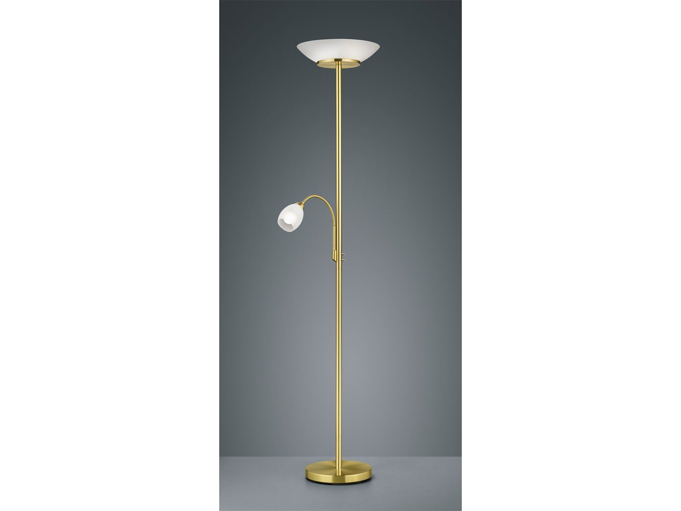 TRIO LED Deckenfluter, Lesearm, LED wechselbar, Warmweiß, mit Leselampe  Vintage Stehlampe Lampenschirm-e Glas Silber, Höhe 180cm