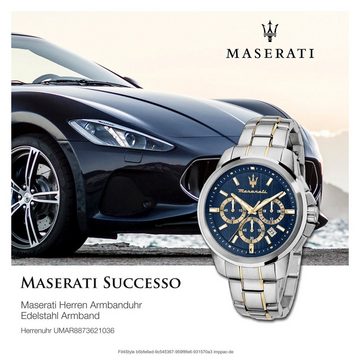 MASERATI Chronograph Maserati Herrenuhr Successo Chrono, Herrenuhr rund, groß (ca. 52x44mm) Edelstahlarmband, Made-In Italy