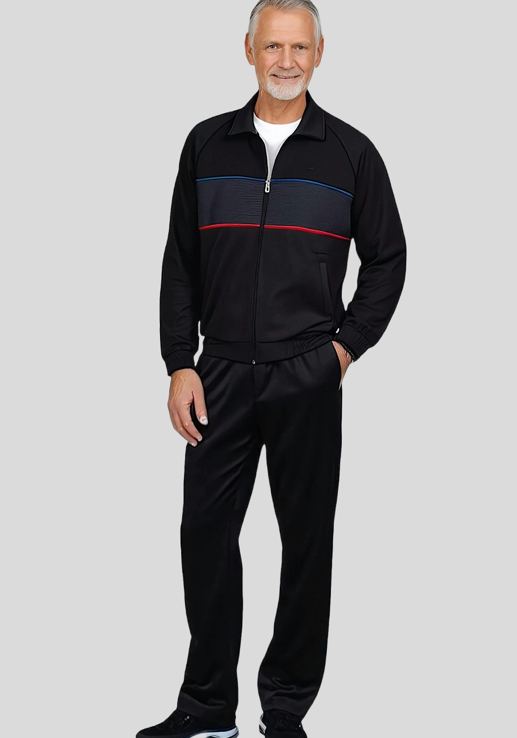 Herbold Sportswear Trainingsanzug Herren Freizeitanzug Sportanzug Jogginganzug (2-tlg), Kontrastpaspel-Verlauf und Druckeinsatz auf der Front