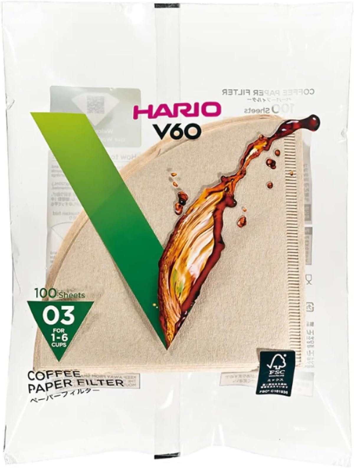 Hario Papierfilter Hario VCF-01 100M Papierfilter natur Größe 03 Pg.=100 St. Kaffeefilter