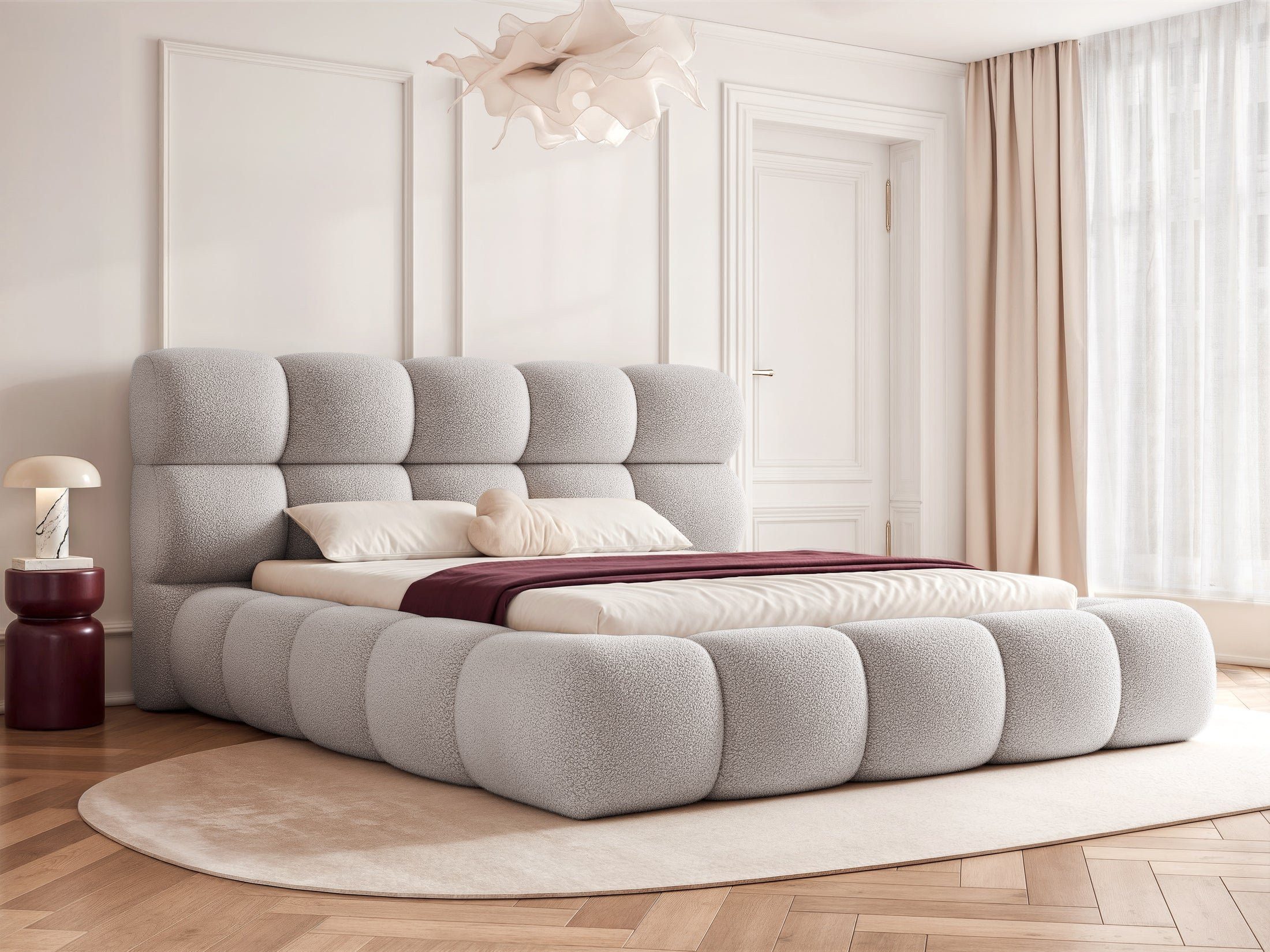Goldstoff Polsterbett "Borea" 120x200–200x200cm mit Bettkasten - Designerbett mit Lattenrost (mit Bettkasten und hohem Kopfteil - perfekt für erholsamen Schlaf, 1-tlg), Stauraumbett 140x200cm gepolstert mit großem Kopfteil & Holzlattenrost