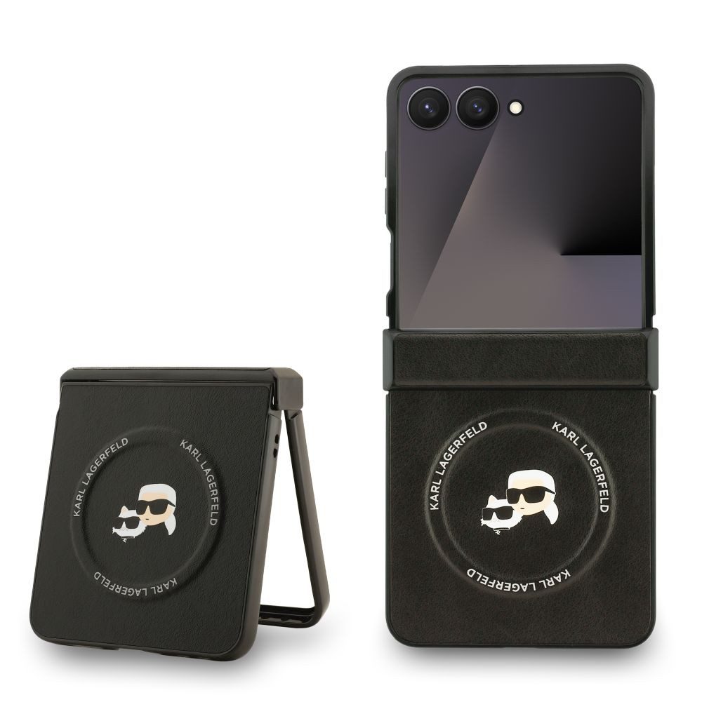 KARL LAGERFELD Handyhülle Galaxy Z Flip7 MagSafe Kunstleder schwarz 6,9 Zoll, Kantenschutz