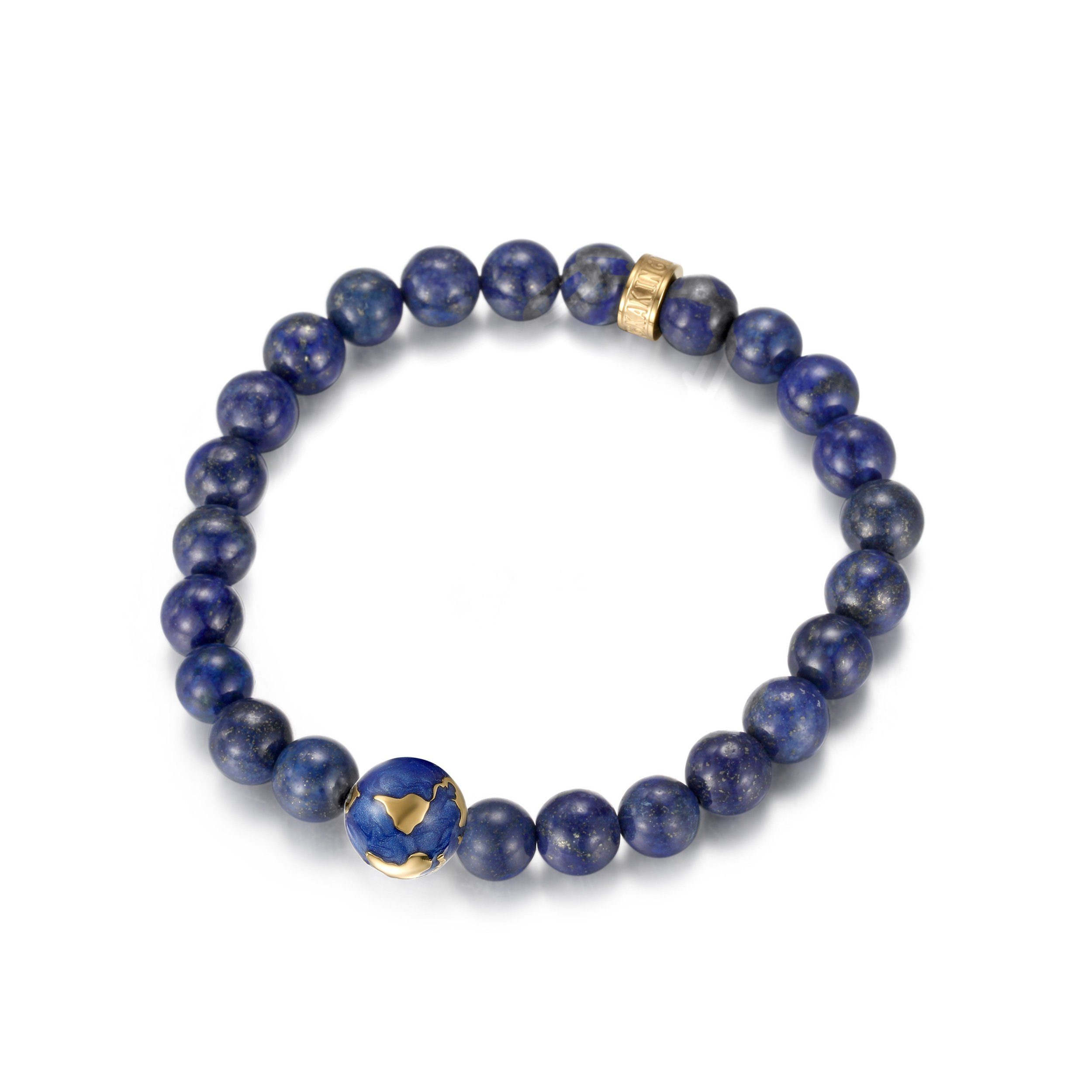 Kingka Armband "PLANET EARTH" Erdkugel Armband mit echten Lapiz Steinen, Edelstahl vergoldet, blaue Emaille