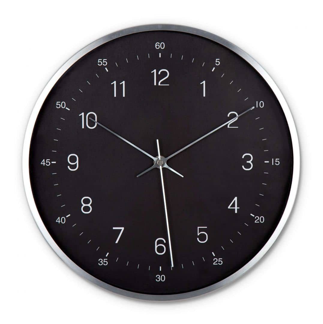 Wanduhr lautlose Retro Metalluhr Schwarz-Silber Edelstahl Optik Ø 30 cm