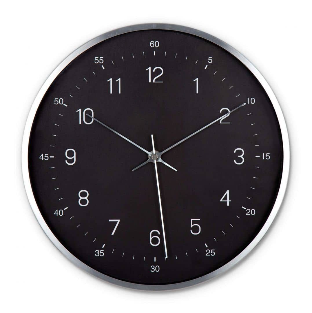 K&L Wall Art Wanduhr lautlose Retro Metalluhr Schwarz-Silber Edelstahl Optik Ø 30 cm (ohne Tick-Geräusche, leises Quarz Uhrwerk)