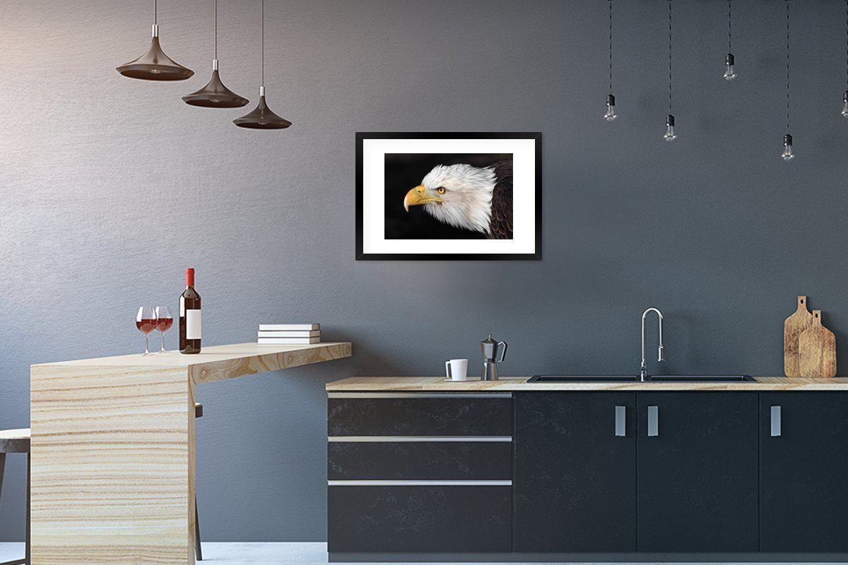MuchoWow Poster - Vogel St), Adler - mit Rahmen, - Bilderrahmen Kunstdruck, Gerahmtes Schnabel (1 Schwarzem Augen, Poster
