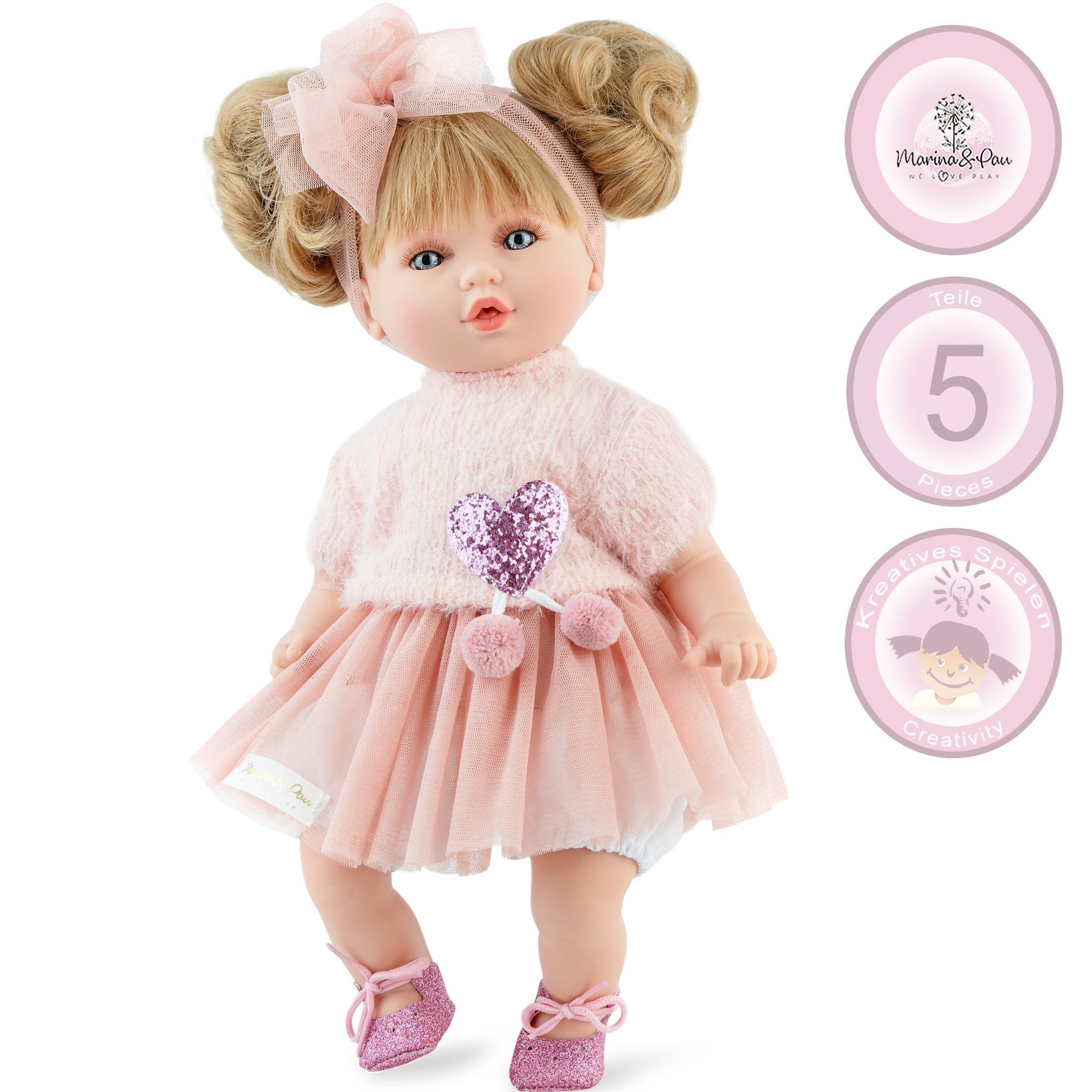 Marina & Pau Anziehpuppe Puppe Isabella 40 cm mit Haaren Soft Body
