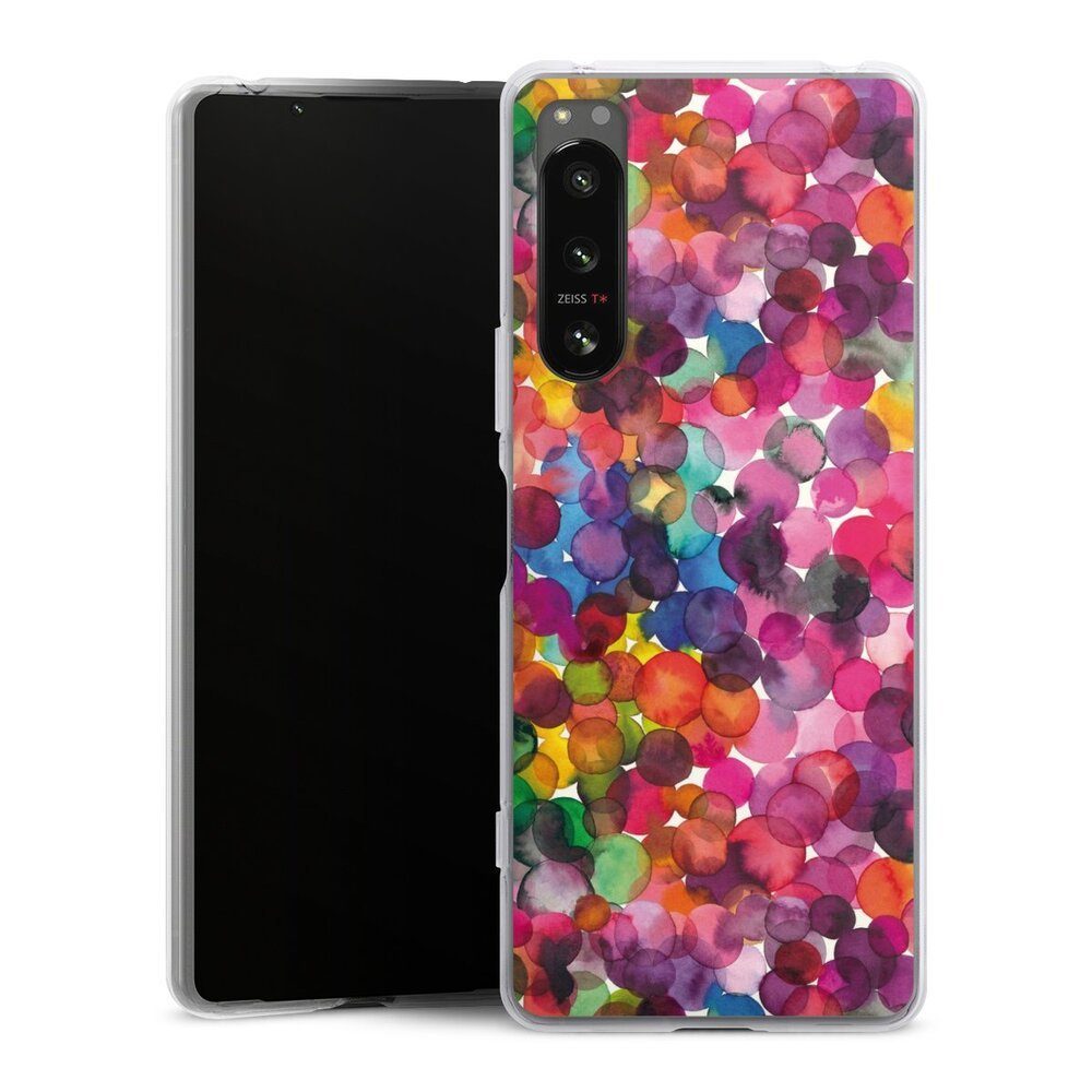 DeinDesign Handyhülle bunt Punkte Wasserfarbe Overlapped Watercolor Dots, Sony Xperia 5 IV Silikon Hülle Bumper Case Handy Schutzhülle