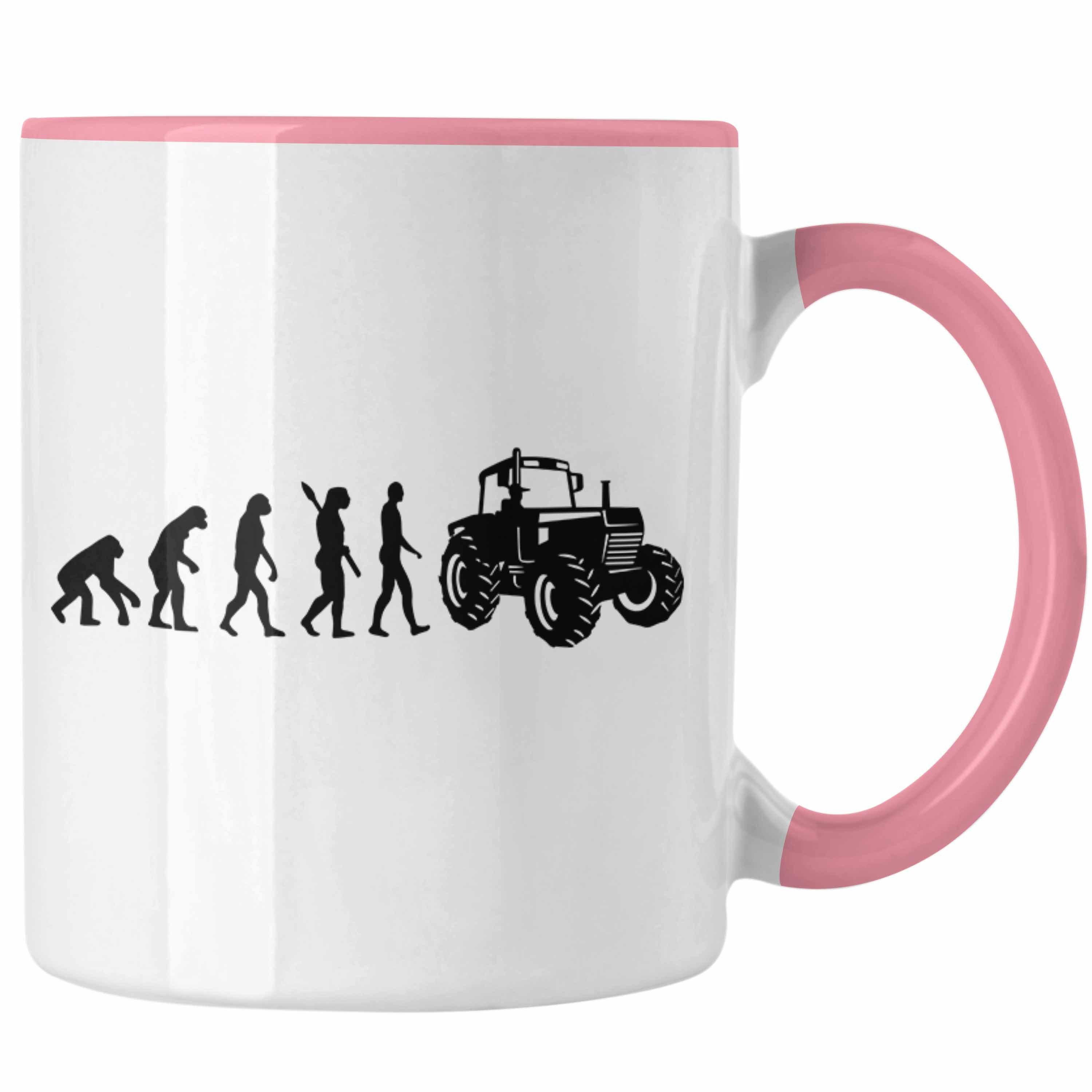 Trendation Tasse Lustige Tasse Traktor Geschenkidee Evolution Landwirte Geschenk Rosa für