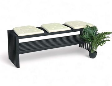 DanDiBo Gartenbank Gartenbank Metall 3 Sitzer Schwarz 150 cm mit 2 Ebenen Sitzbank