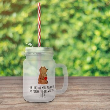 Mr. & Mrs. Panda Cocktailglas Bär Morgenkaffee - Transparent - Geschenk, Strohhalm Glas, Heiratsant, Premium Glas, Mit süßen Motiven