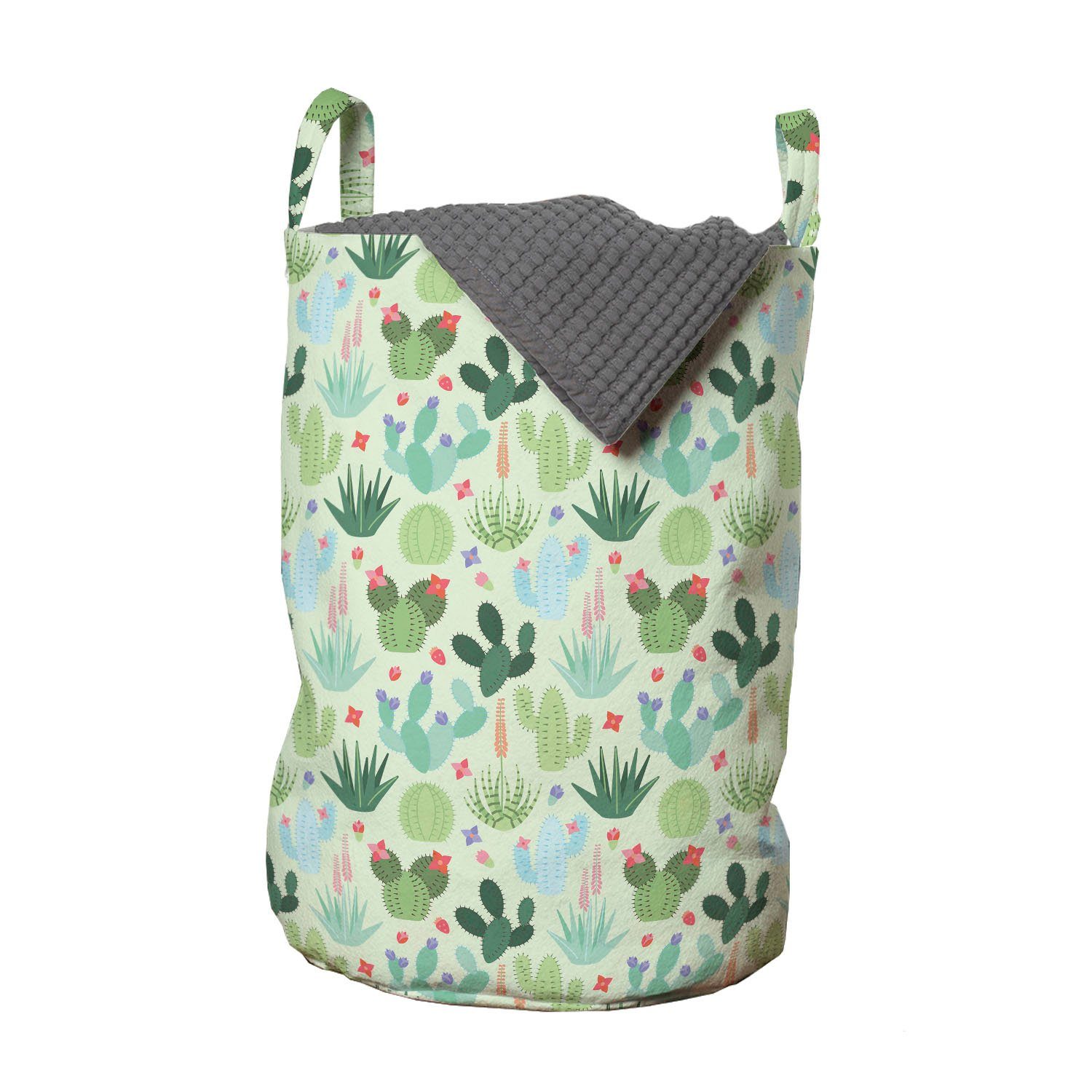 Abakuhaus Wäschesäckchen Wäschekorb mit Griffen Kordelzugverschluss für Waschsalons, Saftig Kaktus Blühender Blütenblätter