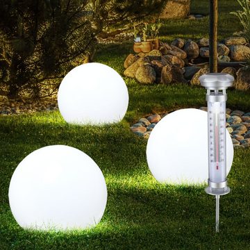 Globo LED Gartenleuchte, LED-Leuchtmittel fest verbaut, Warmweiß, Solarlampe Solarleuchte Außenlampe Kugel Thermometer Akku LED