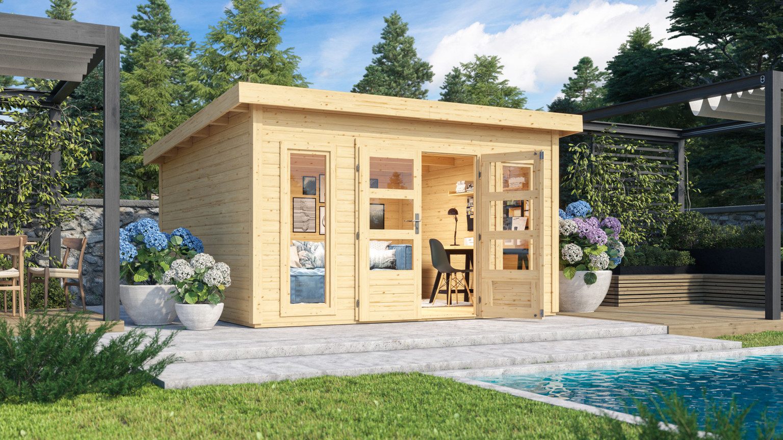 Karibu Gartenhaus Karibu Gartenhaus Northeim, 38 mm, 406 x 393 cm, Typ 5, natur, ohne Anbau