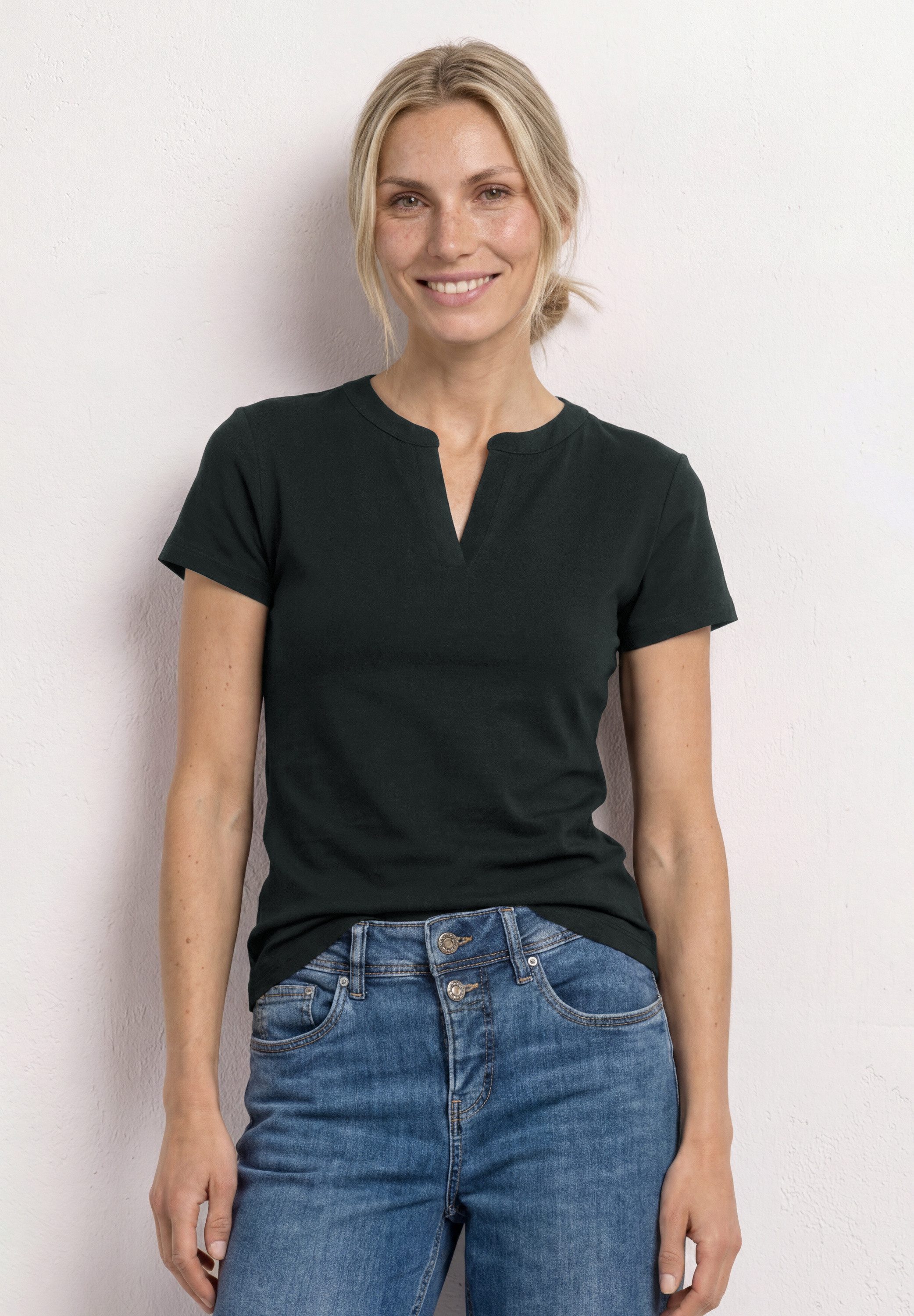 STREET ONE T-Shirt mit geschlitztem Rundhalsausschnitt