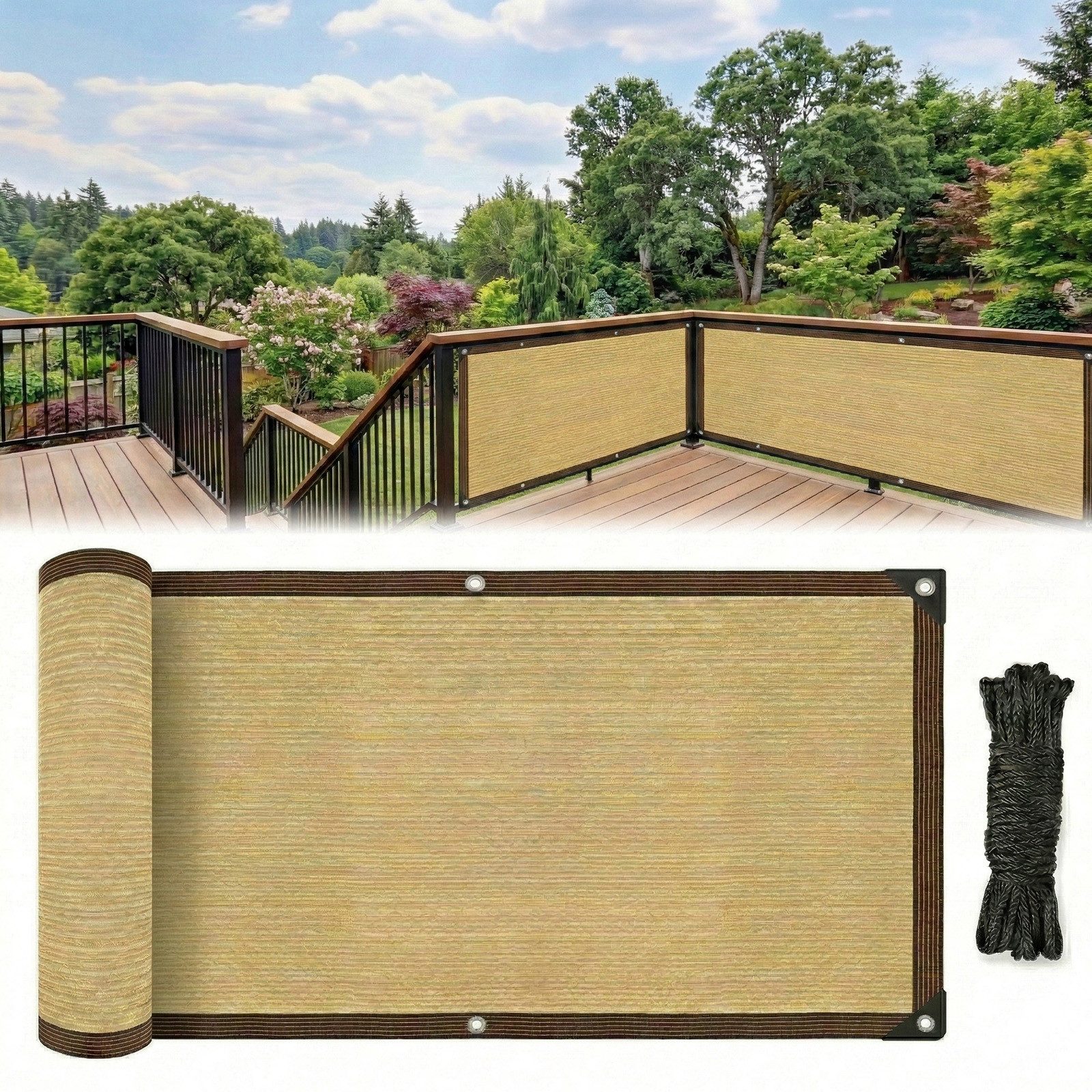 LMaxhome Sonnensegel Sichtschutz Balkon Windschutz mit Ösen UV-Schutz HDPE wetterfest