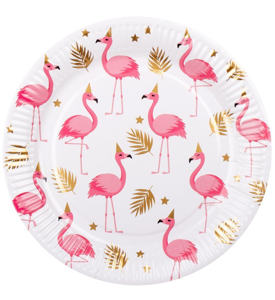 Karneval-Klamotten Einweggeschirr-Set Flamingo Deko Pappbecher Set Ballons, Partygeschirr Teile mit Servietten Pappteller 41 Party