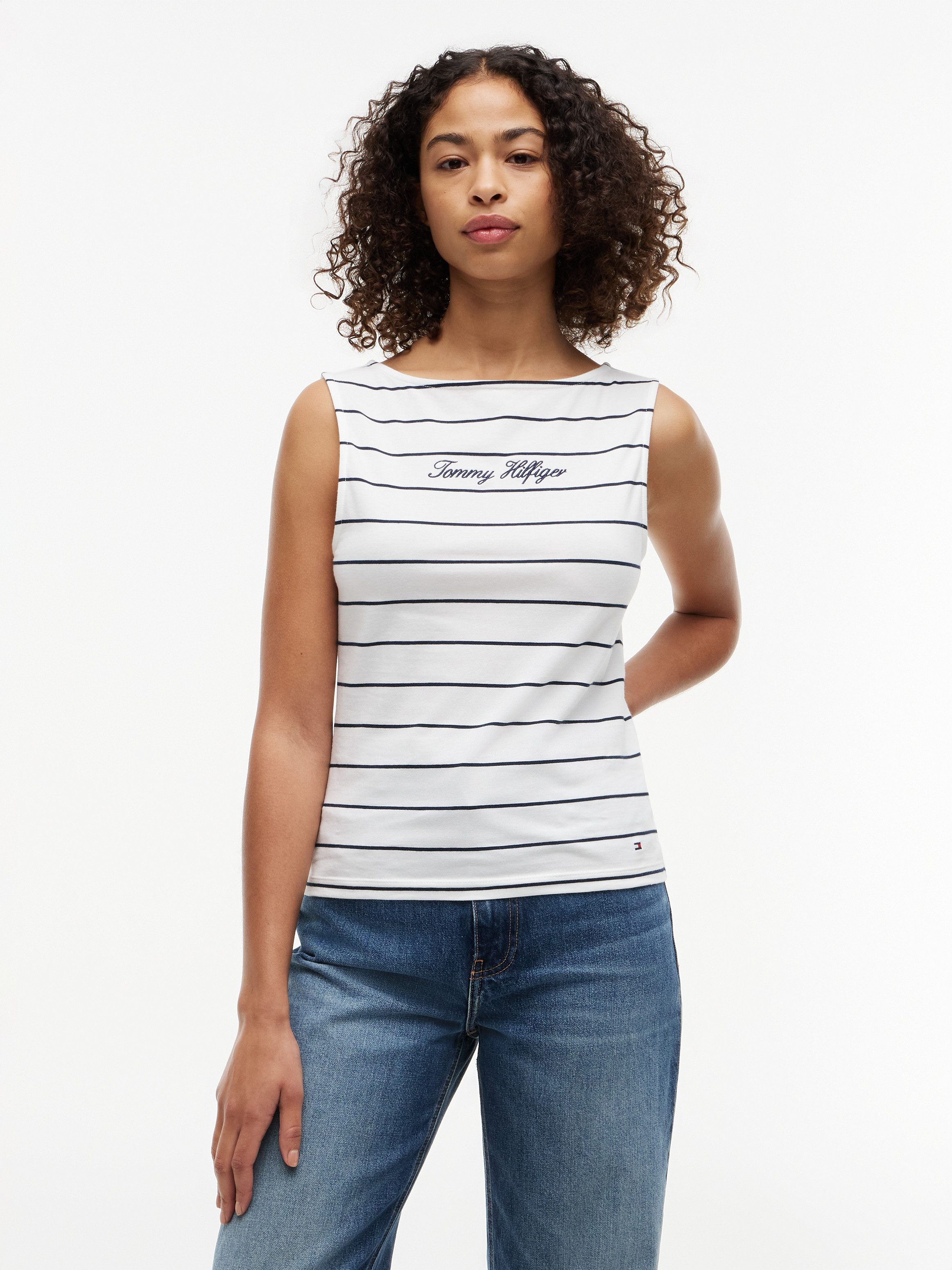 Tommy Hilfiger Tanktop CLASSIC SCRIPT BOAT-NK TOP Baumwollmischung, U-Boot Ausschnitt