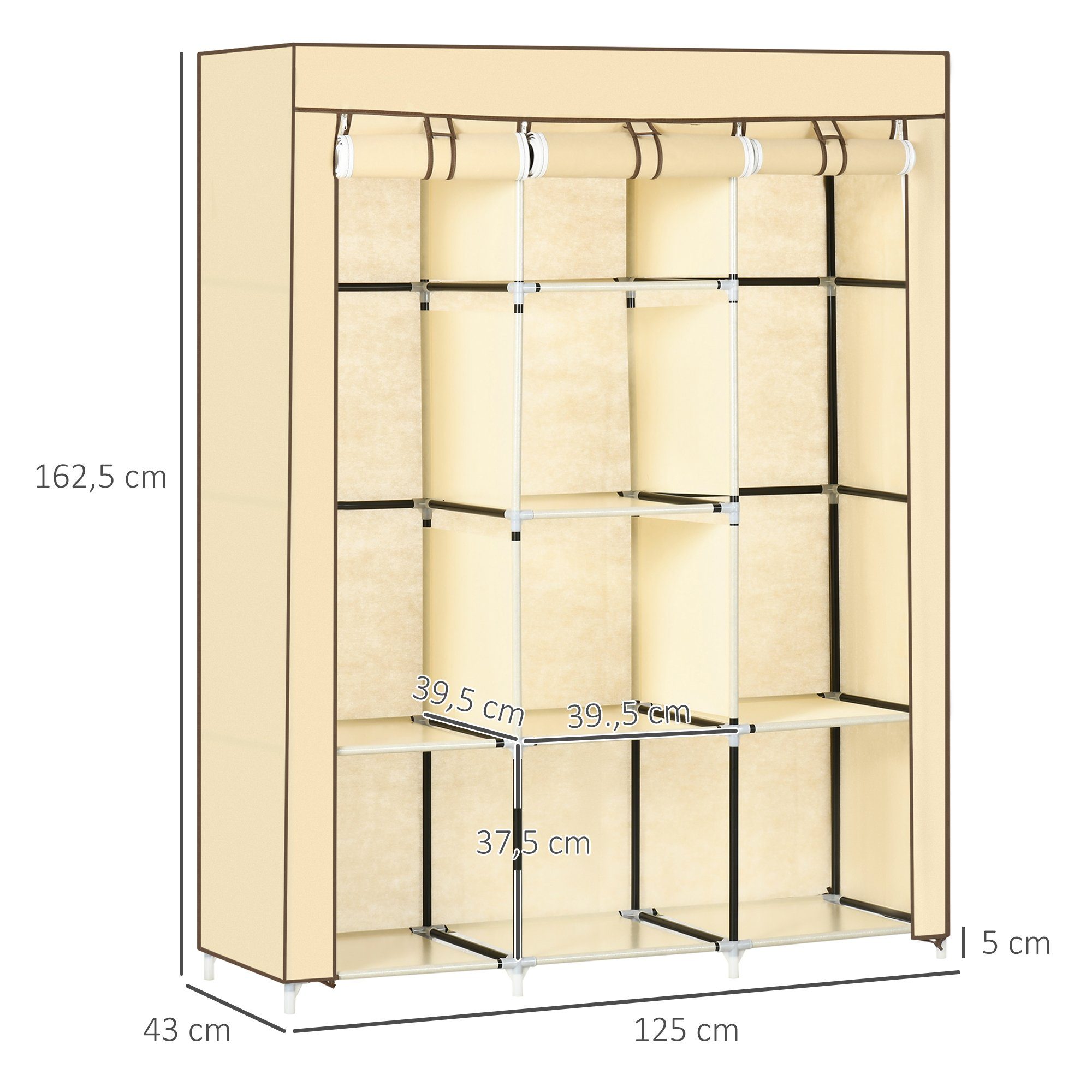 HOMCOM Stoffschrank Faltschrank, Faltbare Garderobe aus Vliesstoff (Kleiderschrank, 1-St., Tücherschrank) Beige, 125 x 43 x 162,5 cm