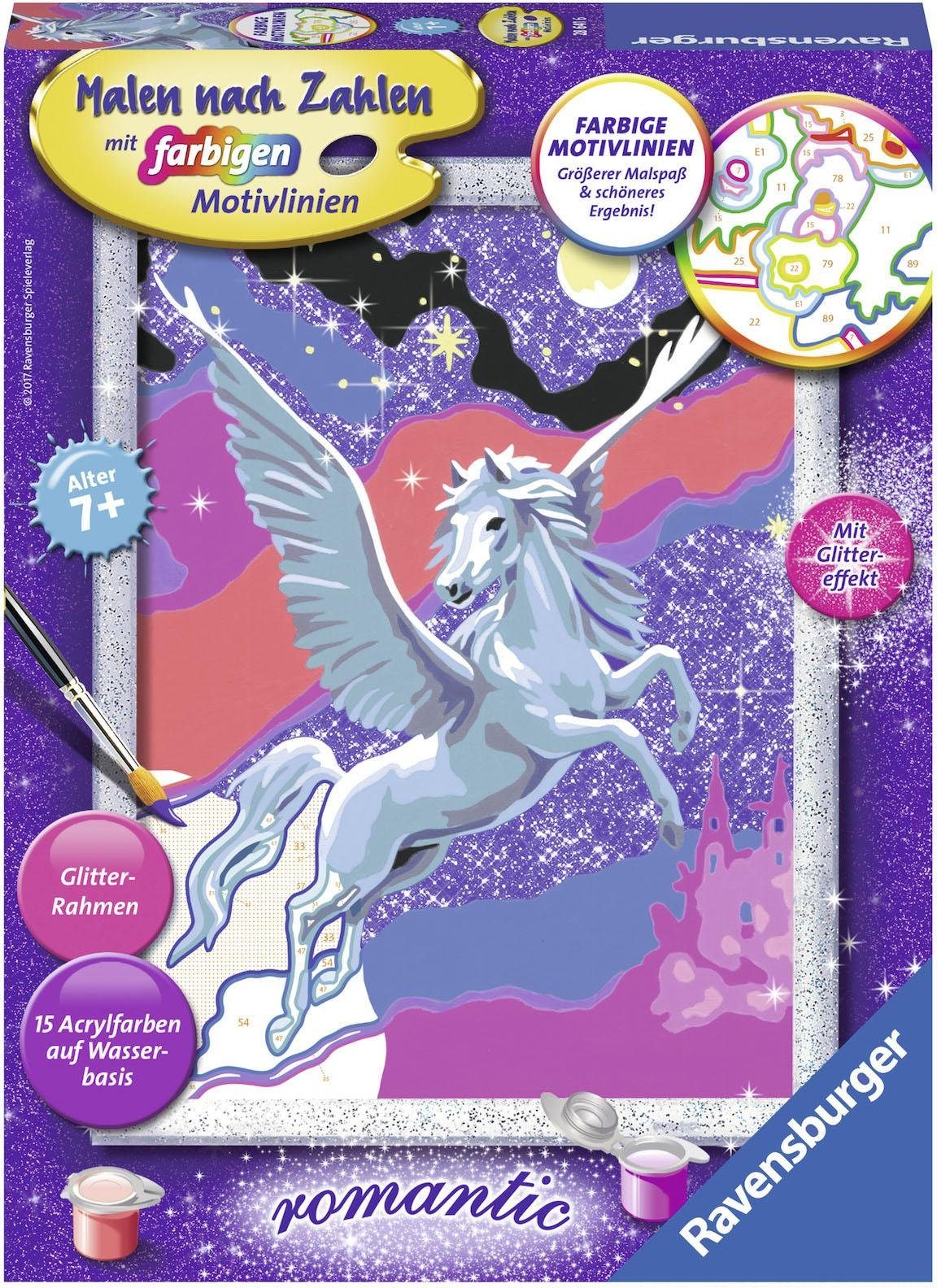 Image of Malen nach Zahlen, 18x24 cm, mit farbigen Motivlinien & Glittereffekt, Stolzer Pegasus