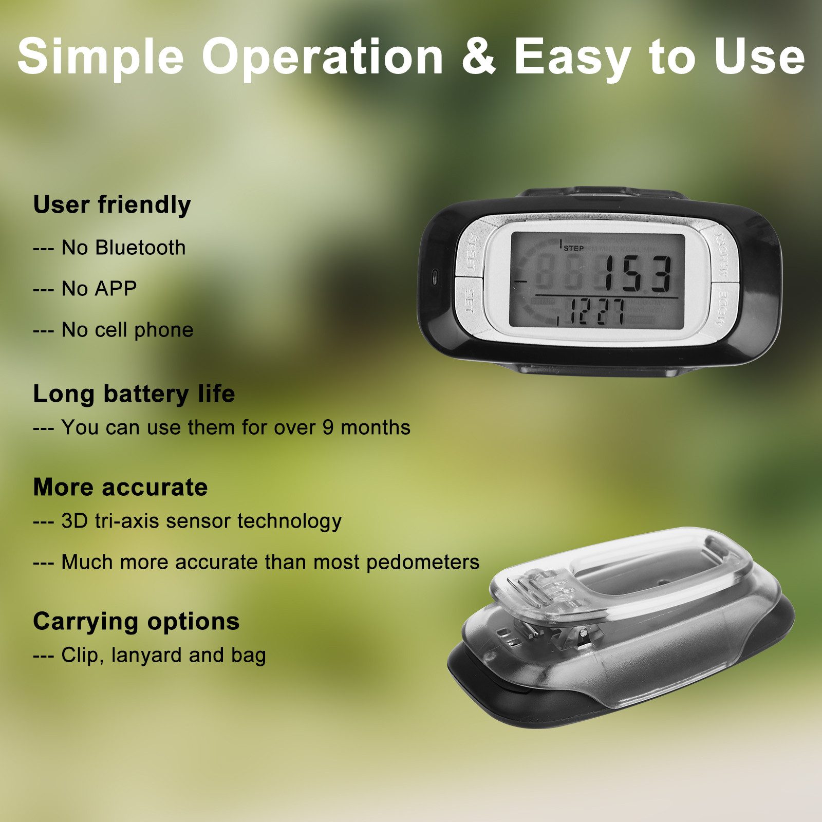 ThreeH 3D Schrittzähler Mit Clip - Wiederaufladbar, Supergenau Für Deine Tägliche Schrittzählung