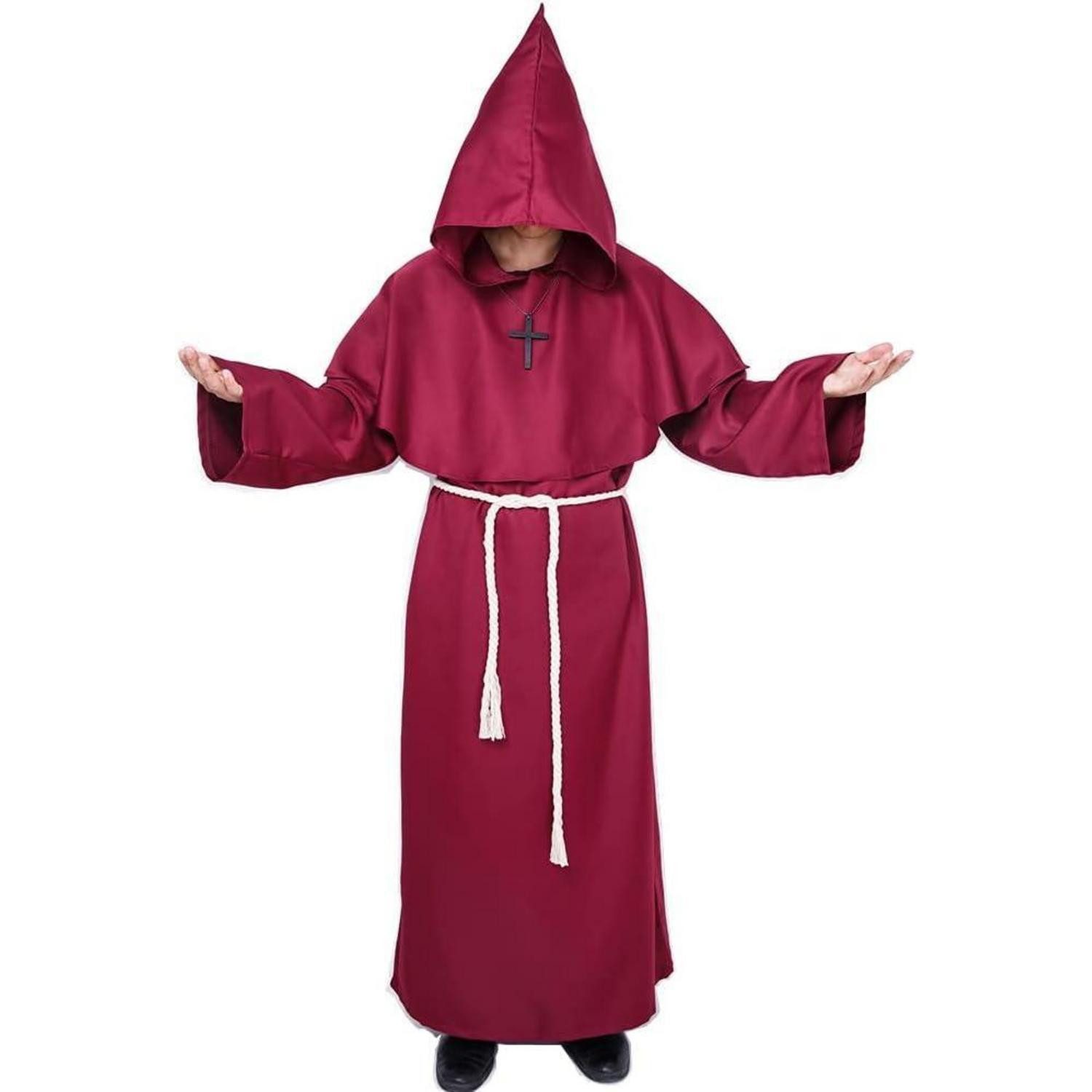 LuxusKollektion Mönch-Kostüm Kostüm Mönch Robe Kapuze Mittelalter Herren Halloween Rot S