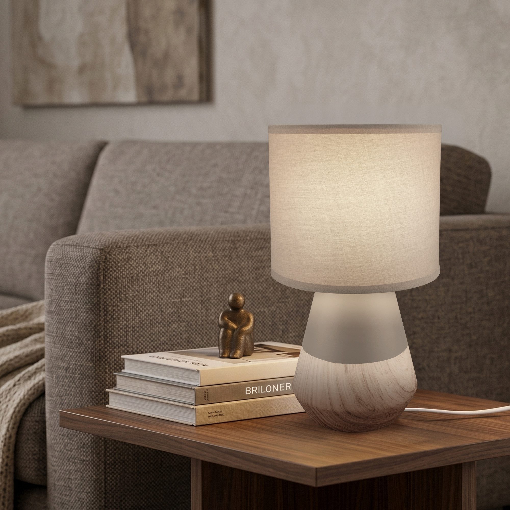 Briloner Leuchten LED Tischleuchte Tischlampe Keramik E14 Stoffschirm Kabelschalter, ohne Leuchtmittel, Abhängig vom Leuchtmittel, 18x34 cm, Schlafzimmer, Wohnzimmer, Flur