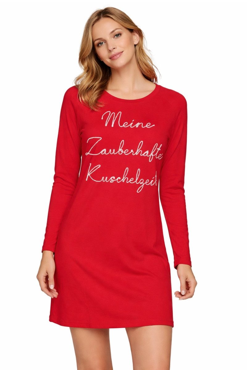 Louis & Louisa Schlafanzug Nachthemd Damen - KUSCHELZEIT - rot